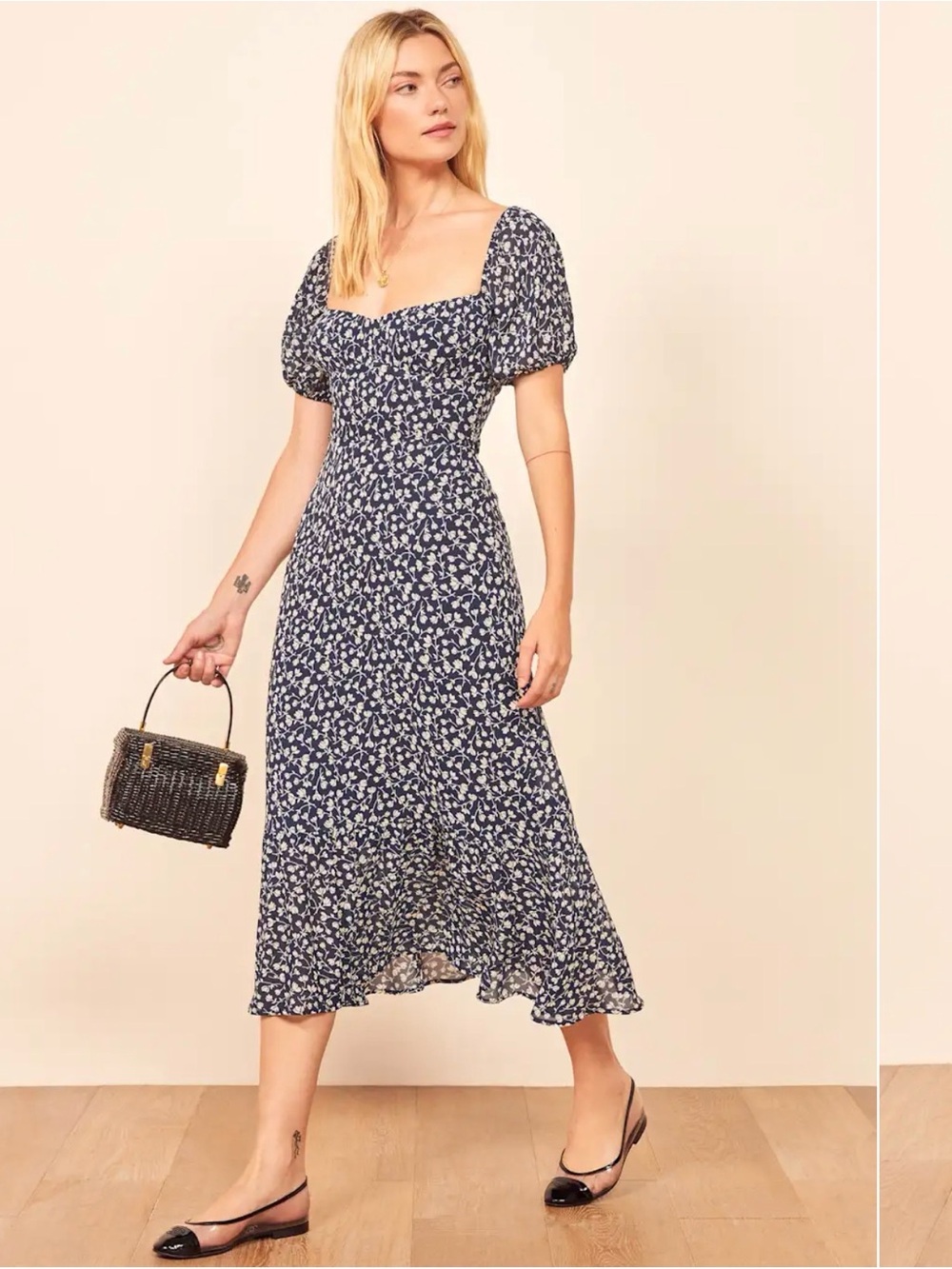 Reformation Navy Floral Hannah Dress
